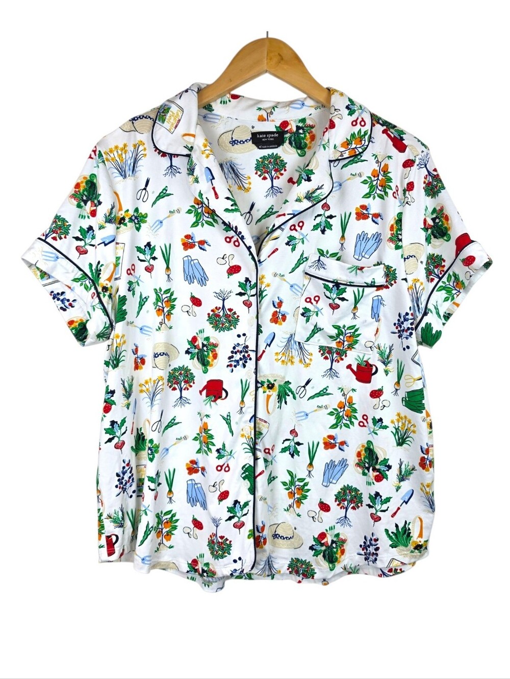 Kate Spade Gardening Pajama Top Sz XL Comfy Summer Sleepwear Cottagecore Preppy